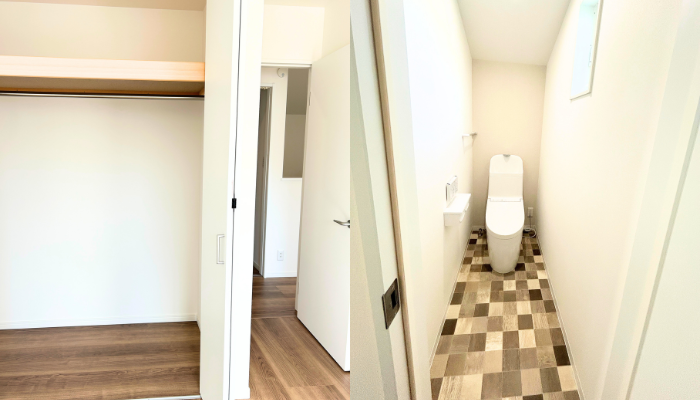 トイレも1階・2階の両方に完備(おしゃれな木目調タイル仕様!)。